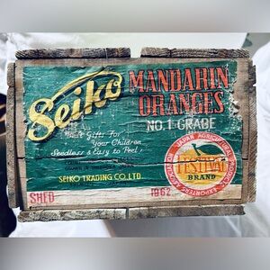 Vintage Seiko Colorful Wooden Crate with Logo. Great for decorating your home